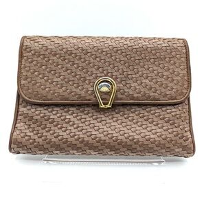 Vintage Gucci clutch bag brown leather intrecciato braided